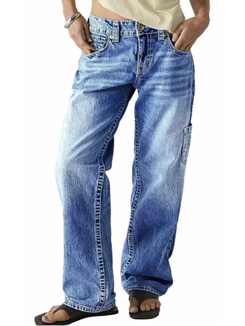 Flamingals Mid Rise Straight Leg Jeans for Women S